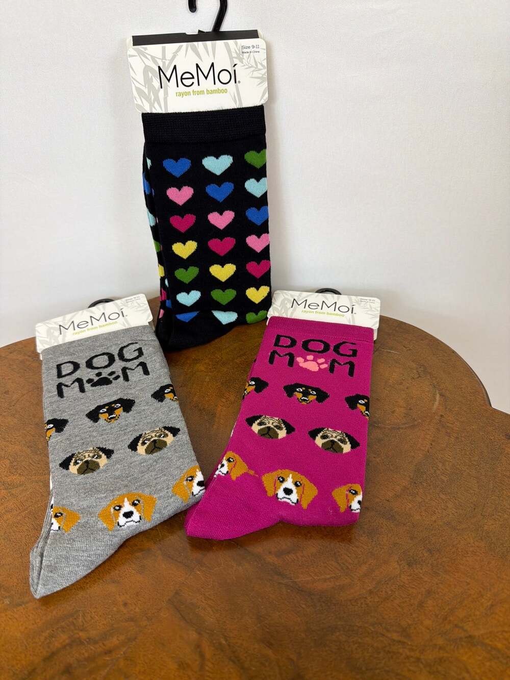 NWT MeMoi 3 Pack Womens Bamboo Crew Socks Dog Mom Hearts Novelty Gift Set 9-11
